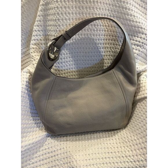 Michael Kors Fulton light taupe Pebble Leather Hobo Bag Women's Handbag purse - Picture 2 of 12